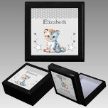 Cute leopard stars add name grey keepsake gift box<br><div class="desc">Keepsake Gift Box for children.
Personalize with a name.
Featuring a cute leopard,  polka dots and stars with the colors grey and white.</div>