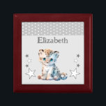Cute leopard stars add name grey keepsake gift box<br><div class="desc">Keepsake Gift Box for children.
Personalize with a name.
Featuring a cute leopard,  polka dots and stars with the colors grey and white.</div>