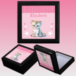 Cute leopard stars add name pink keepsake gift box<br><div class="desc">Keepsake Gift Box for children.
Personalize with a name.
Featuring a cute leopard,  polka dots and stars with the colors pink and white.</div>