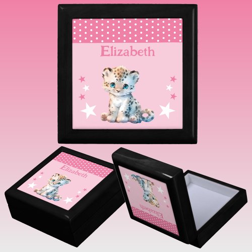 Cute leopard stars add name pink keepsake gift box