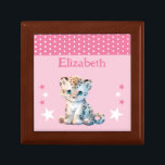 Cute leopard stars add name pink keepsake gift box<br><div class="desc">Keepsake Gift Box for children.
Personalize with a name.
Featuring a cute leopard,  polka dots and stars with the colors pink and white.</div>