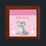 Cute leopard stars add name pink keepsake gift box<br><div class="desc">Keepsake Gift Box for children.
Personalize with a name.
Featuring a cute leopard,  polka dots and stars with the colors pink and white.</div>