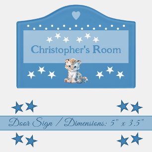 Cute leopard stars baby's room add name blue door sign