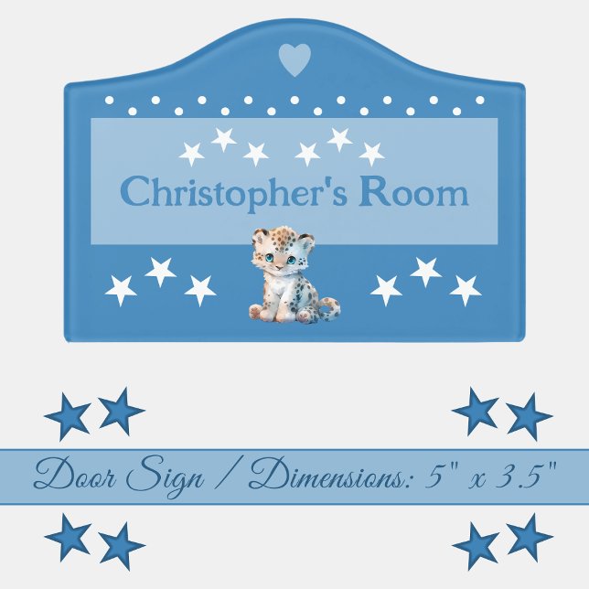 Cute leopard stars baby's room add name blue door sign (Creator Uploaded)