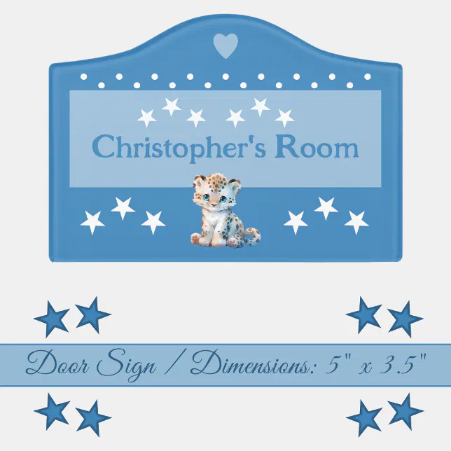 Cute Add. Sign Cute leopard stars baby's room add name blue door sign | Zazzle