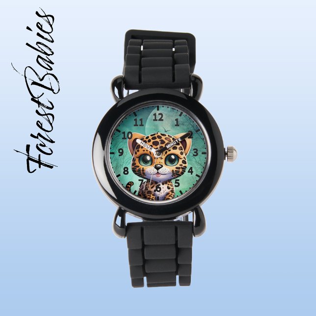 Cute Leopard Whimsical Enchanted Forest Moon Kids Watch (Leopard 🐆 Forest Moon Customizable ForestBabies Kids Watch)