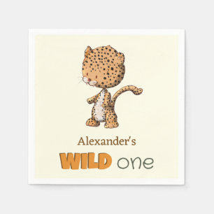 Cute Leopard Wild One Birthday Napkins