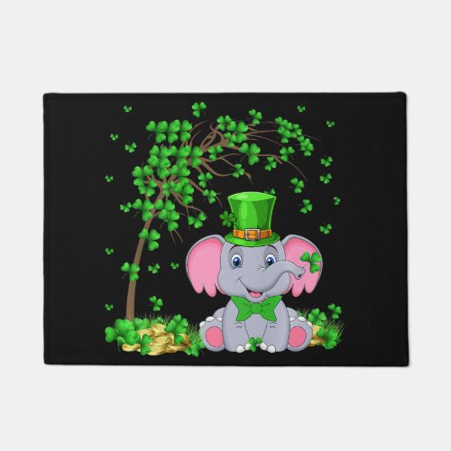 cute leprechaun elephant shamrock clover saint pat doormat