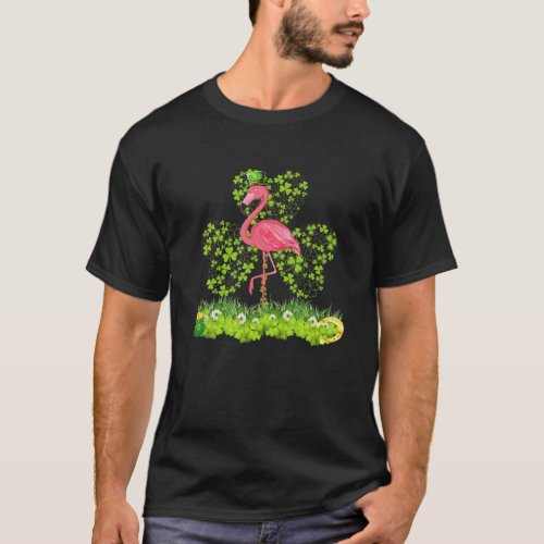 Cute Leprechaun Flamingo Shamrock St Patricks Day T_Shirt