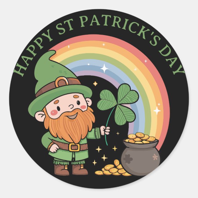 Cute Leprechaun Gnome Classic Round Sticker (Front)