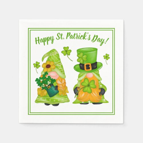 Cute Leprechaun Gnome Shamrock St Patricks Day Napkins