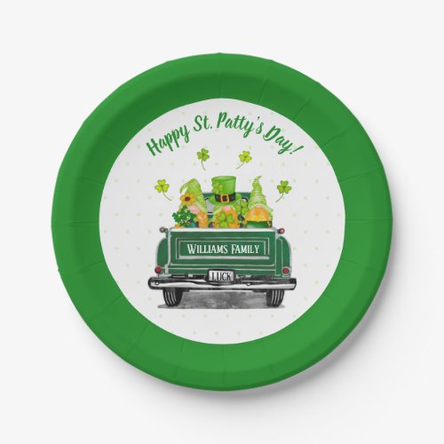 Cute Leprechaun Gnome Vintage Green Truck  Paper Plates