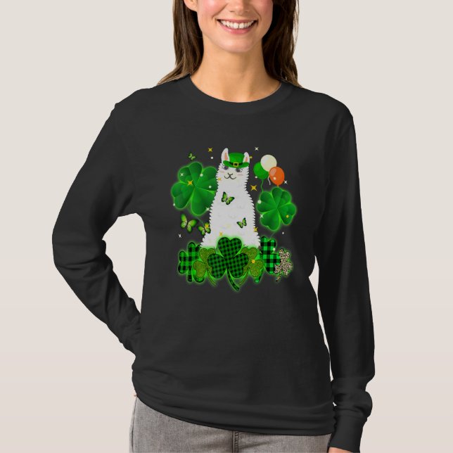 Cute Leprechaun Llama Leopard Plaid Shamrocks Patr T-Shirt (Front)
