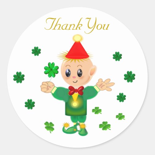 Cute leprechaun  lucky shamrocks Thank You  Classic Round Sticker