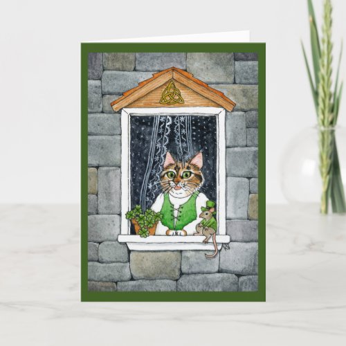 Cute Leprechaun Mouse Cat St Paddys Day Spring Holiday Card