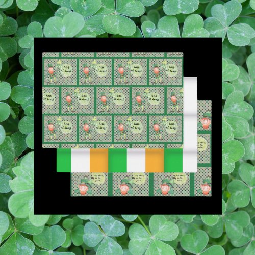 Cute Leprechaun Patterned Green Irish Flag 3_pc Wrapping Paper Sheets