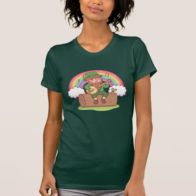 Cute Leprechaun Playing Banjo T-Shirt (Front)