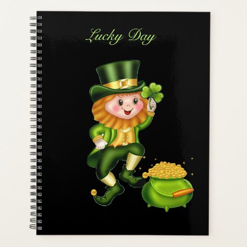 Cute leprechaun  pot of gold on black planner