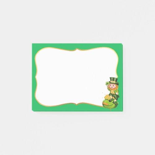 Cute leprechaun  pot of gold on green  post_it notes