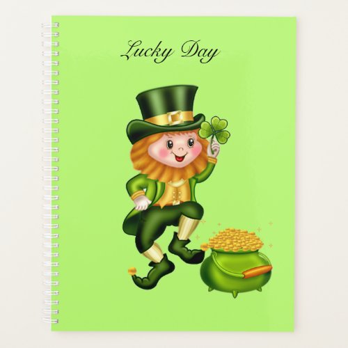 Cute leprechaun  pot of gold on lime green planner