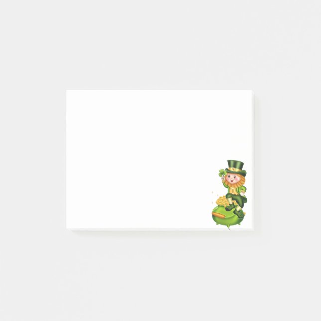 Cute leprechaun & pot of gold post-it notes (Front)