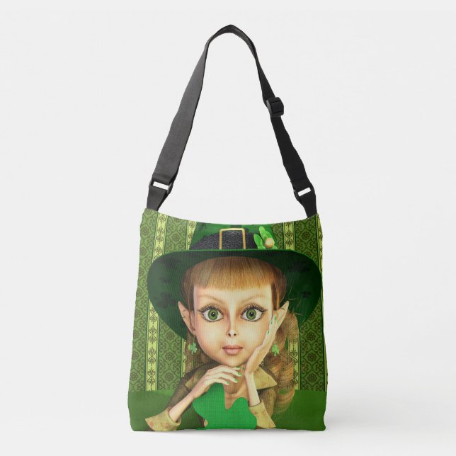 Cute Leprechaun Shamrock Girl Crossbody Bag (Front)