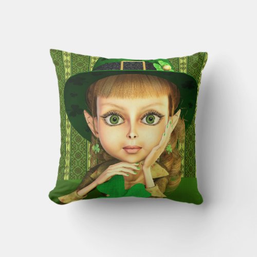 Cute Leprechaun Shamrock Girl Throw Pillows