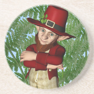 Cute Leprechaun Shamrock Irish Folklore Art Coaster