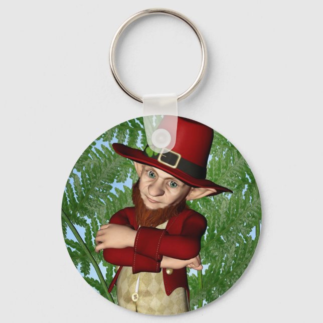 Cute Leprechaun Shamrock Irish Folklore Art Keychain (Front)