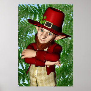 Cute Leprechaun Shamrock Irish Folklore Art Poster