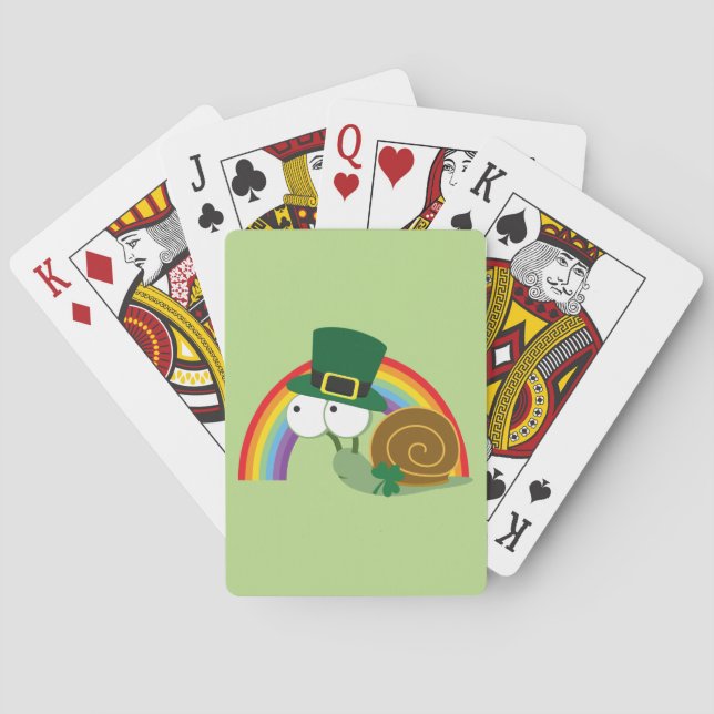 Cute Leprechaun Snail Poker Cards (Back)