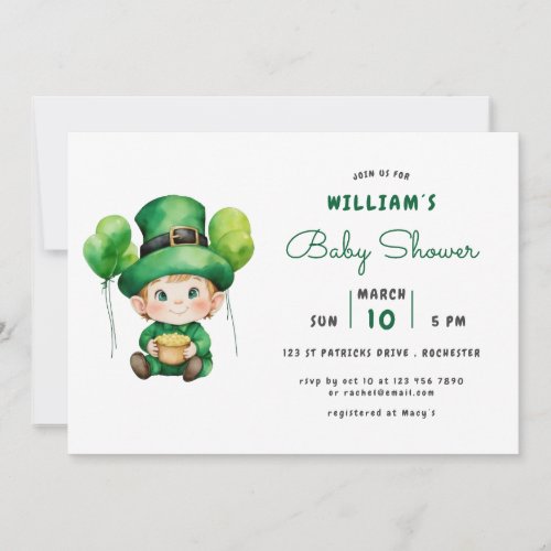 cute leprechaun st patricks day baby shower invitation