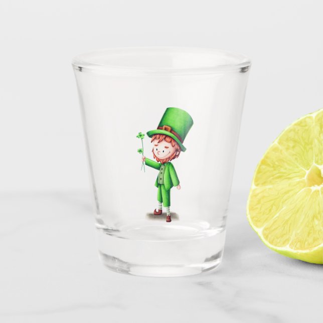 Cute leprechaun St Patricks Day Shot Glass (Front)