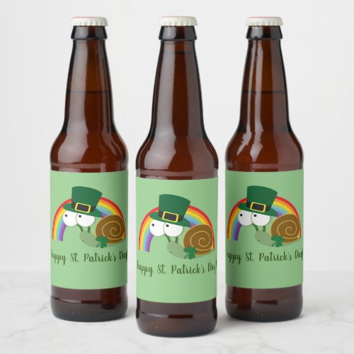 Cute Leprechaun St Patricks Day Snail Beer Bottle Label
