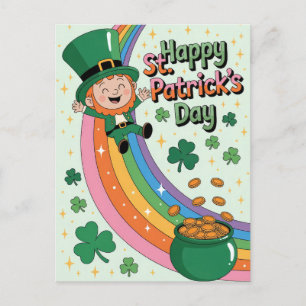 Cute Leprechaun with Rainbow St. Patrick's Day Postcard