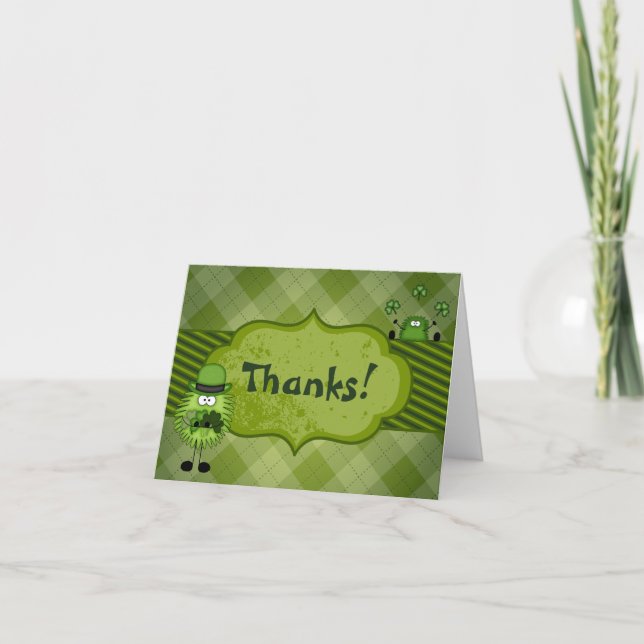 Cute Leprechauns and Clovers Irish Thank You Card (Front)