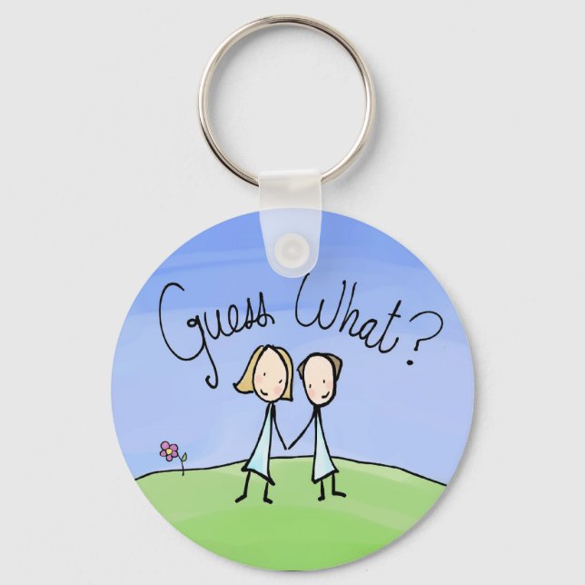 Cute Lesbian Couple Guess What Keychain (Front)