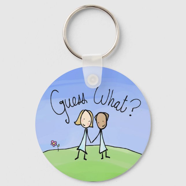 Cute Lesbian Couple Guess What Keychain (Front)