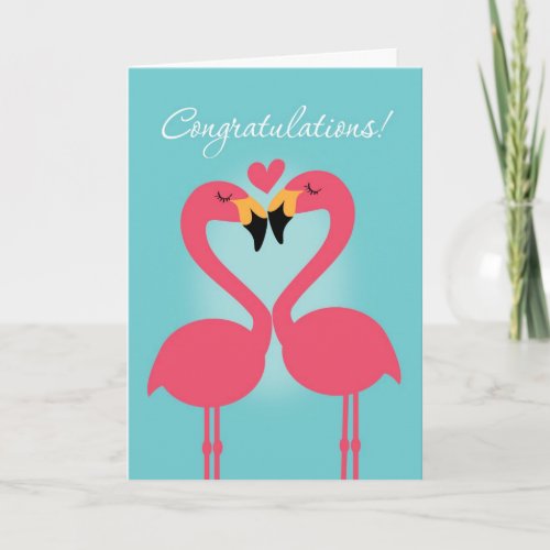 Cute Lesbian Flamingo Wedding Congratulations Card