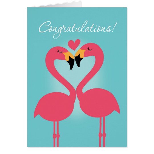 greeting thinking you card template of Flamingo Cute Congratulations Lesbian Wedding Card