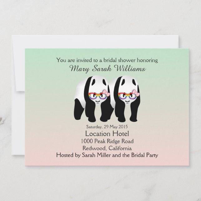Cute Lesbian Pandas Bear Bridal Shower Invitation (Front)