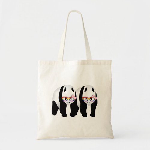 Cute Lesbian Pandas Rainbow Wearing Glasses Tote Bag