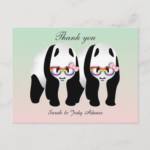 Cute Lesbian Pandas Thank you Postcard