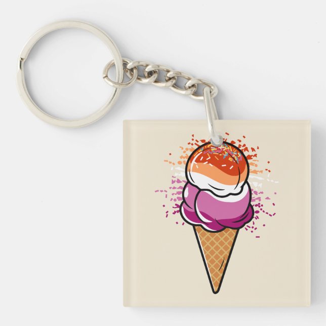 Cute Lesbian Sapphic LGBT Pride Flag Ice Cream  Keychain (Front)