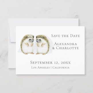 Cute Lesbian Wedding Hedgehog Couple Save The Date