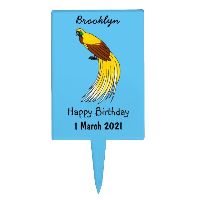 Cute lesser bird of paradise illustration cake topper (Front)