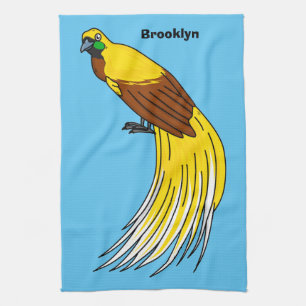 Cute lesser bird of paradise illustration kitchen towel