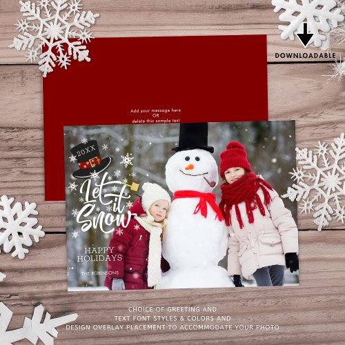 Cute LET IT SNOW Custom Greeting Photo Overlay Holiday Card