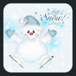 Cute Let It Snow Ice Skating Snowman Square Sticker<br><div class="desc">Cute Let It Snow Ice Skating Snowman Sticker.</div>