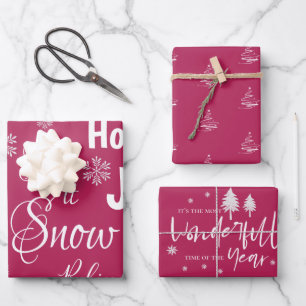 Cute Let It Snow red Merry Christmas Quote Gift Wrapping Paper Sheets